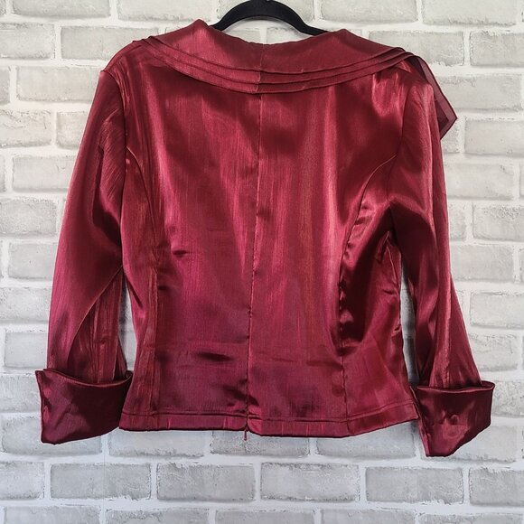 Vintage 90s Cachet Faux Wrap Satin Blouse Burgandy Red Evening Classic Sz 14 - Picture 2 of 9